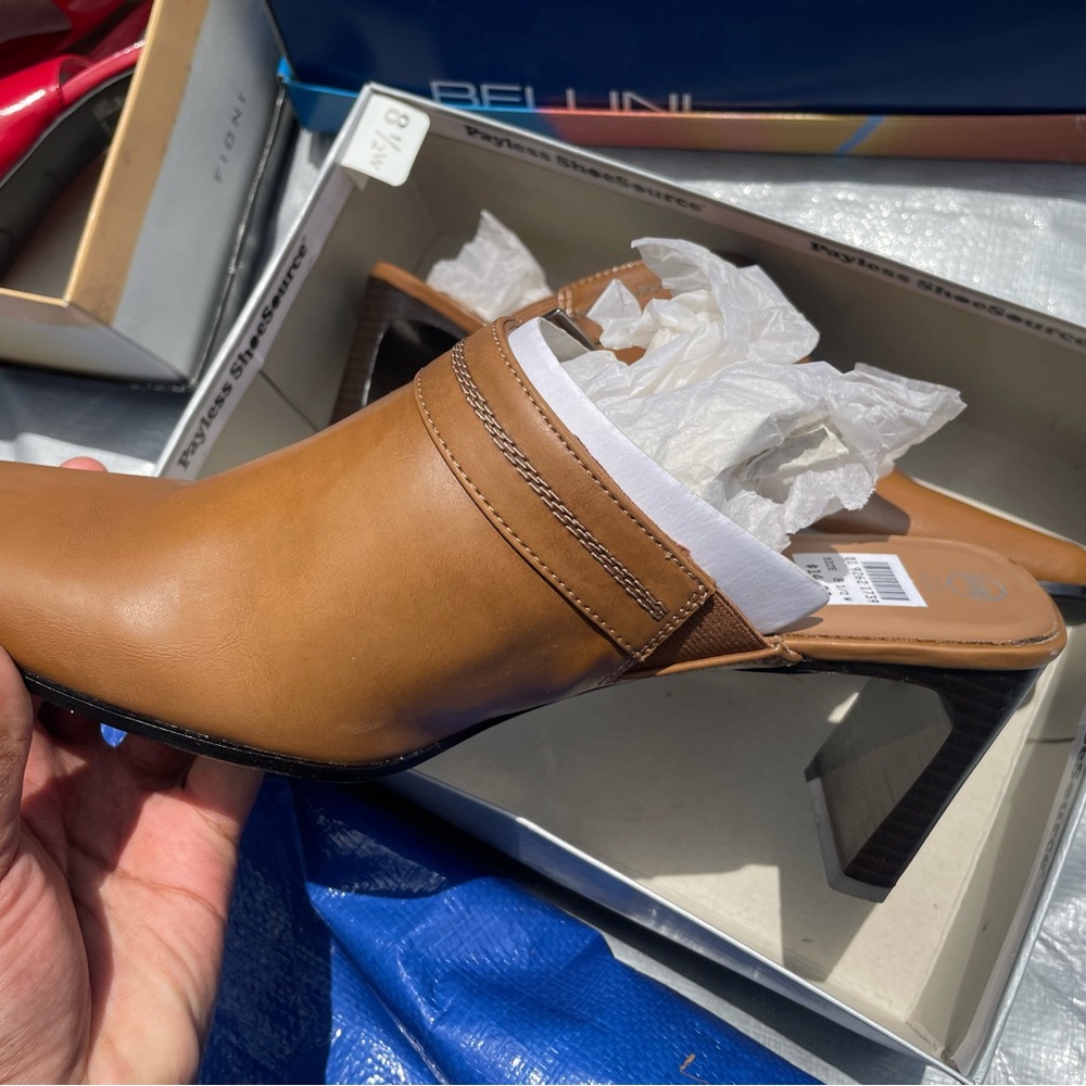 Tan Leather Mules with Strap Detail